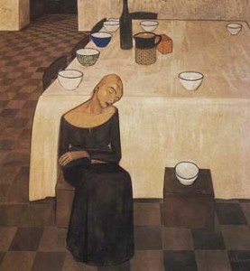 L’attesa, tempera su tela di Felice Casorati ( Novara 1883 – Torino 1963)